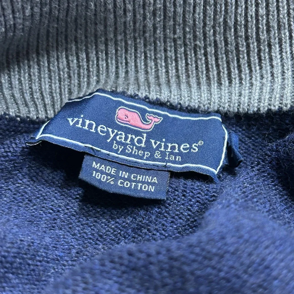 Vineyard Vines Sweater Mens Navy Quarter Zip Mock Neck Pullover Cotton SZ M